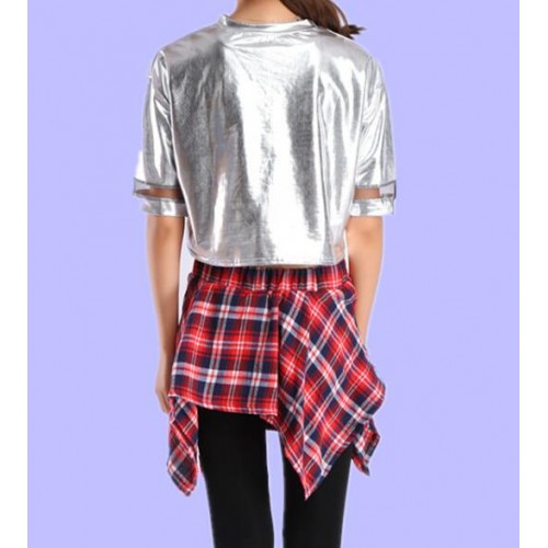 Women hiphop dance costumes plaid modern dance school competition jazz singers dancers dancing costumes outfits